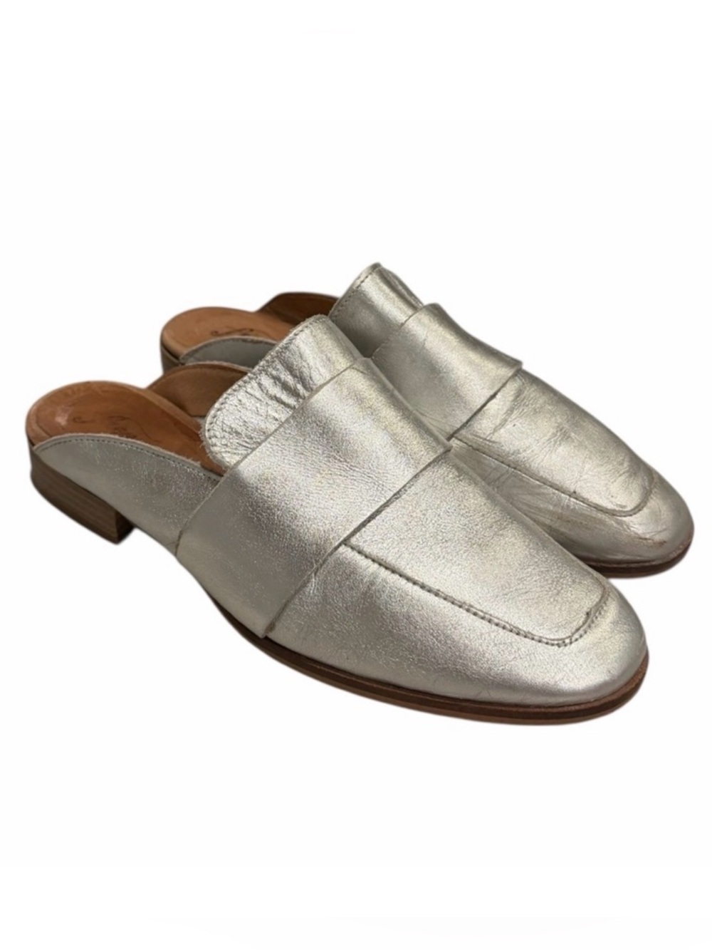 Free People Silver Leather Mule‎ Loafers Made in Spain EU 36 Slip On